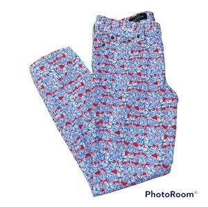 J Crew Liberty Floral Toothpick Ankle Jeans Sz 31 Red White Blue